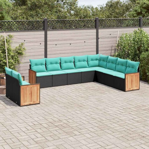 VidaXL 10 db fekete polyrattan kerti kanapégarnitúra párnákkal