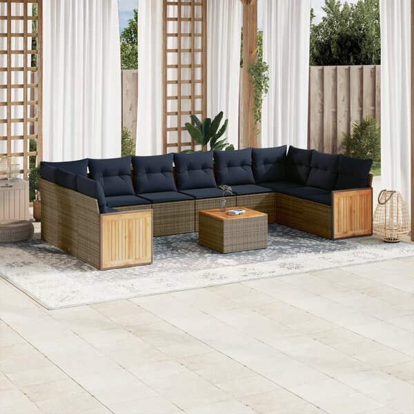 VidaXL 11 db szürke polyrattan kerti kanapégarnitúra párnákkal