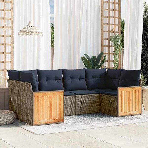 VidaXL 6 db szürke polyrattan kerti kanapégarnitúra párnákkal