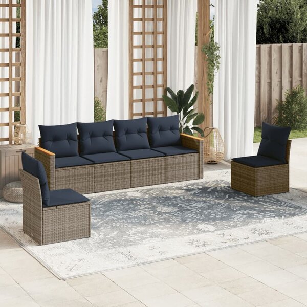 VidaXL 6 db szürke polyrattan kerti kanapégarnitúra párnákkal