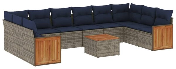 VidaXL 11 db szürke polyrattan kerti kanapégarnitúra párnákkal