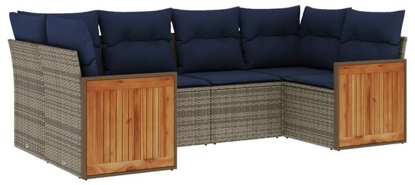 VidaXL 6 db szürke polyrattan kerti kanapégarnitúra párnákkal