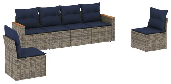 VidaXL 6 db szürke polyrattan kerti kanapégarnitúra párnákkal