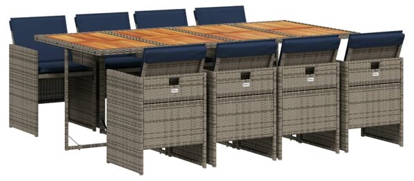 VidaXL 9 db szürke polyrattan kerti étkezőgarnitúra párnákkal