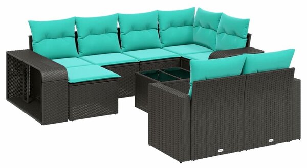 VidaXL 11 db fekete polyrattan kerti kanapégarnitúra párnákkal