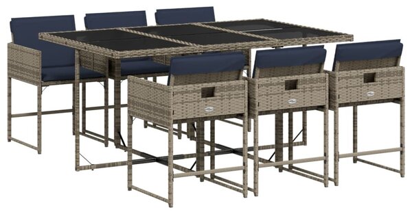VidaXL 7 db szürke polyrattan kerti étkezőgarnitúra párnákkal