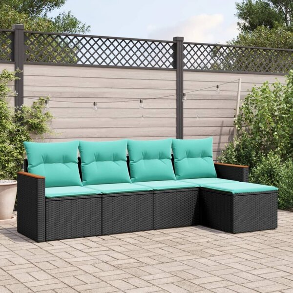 VidaXL 5 db fekete polyrattan kerti kanapégarnitúra párnákkal
