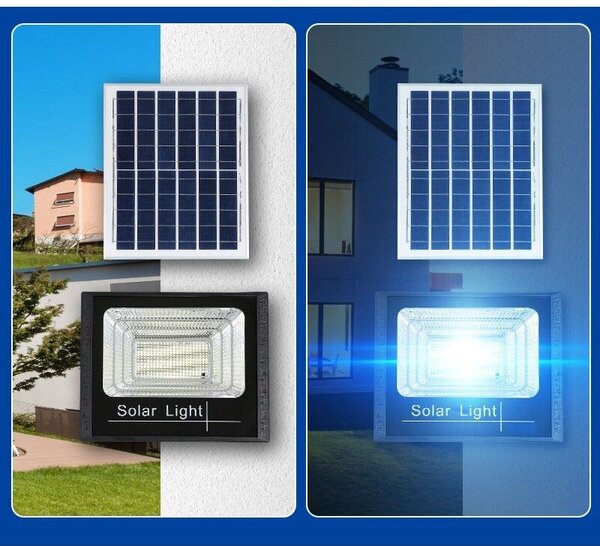 500W SMD LED reflektor Flippy napelemes töltéssel, napelemmel, távirányítóval, rögzítőkonzollal, ABS anyagból, 18AH, 400 LED, színhőmérséklet 6500k, 32x26x9 cm, fekete