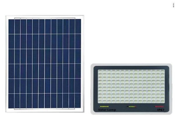 LED reflektor Flippy napelemmel, fényérzékelővel, vízálló, 600 beépített LED, 300W, 37x26,5 cm, IP67, modern dizájn, fekete