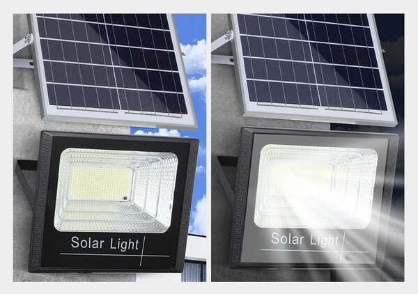 500W SMD LED reflektor Flippy napelemes töltéssel, napelemmel, távirányítóval, rögzítőkonzollal, ABS anyagból, 18AH, 400 LED, színhőmérséklet 6500k, 32x26x9 cm, fekete