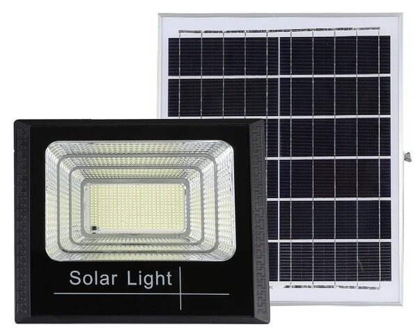 500W SMD LED reflektor Flippy napelemes töltéssel, napelemmel, távirányítóval, rögzítőkonzollal, ABS anyagból, 18AH, 400 LED, színhőmérséklet 6500k, 32x26x9 cm, fekete