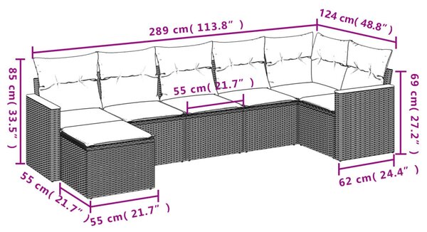VidaXL 7 db szürke polyrattan kerti kanapégarnitúra párnákkal