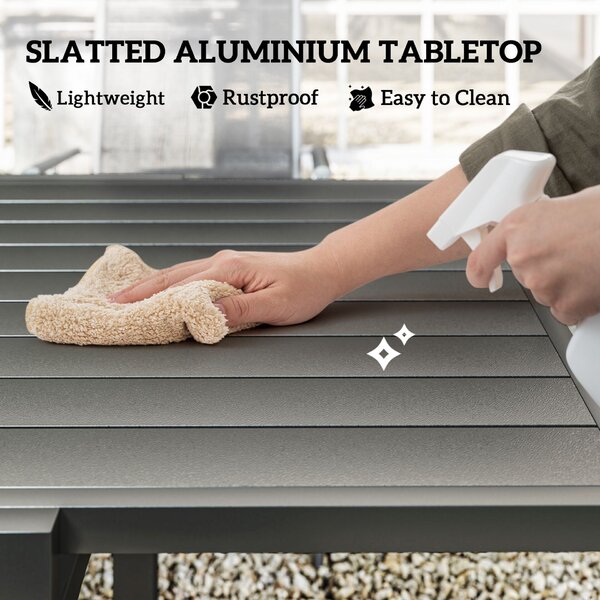 Outsunny 7 Darabos Kerti Szett Kihúzható Asztallal és 6 Összecsukható Karfás Székkel, 90/180x90x75 cm, Szürke és Fekete