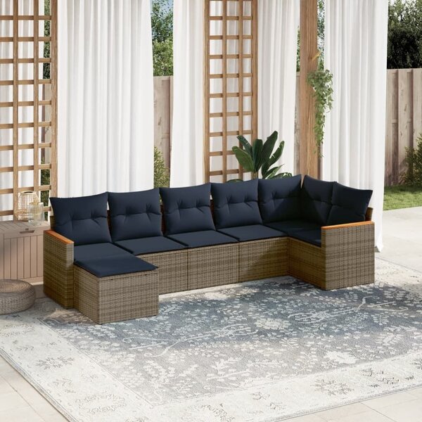 VidaXL 7 db szürke polyrattan kerti kanapégarnitúra párnákkal