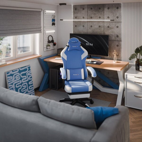 Gamer szék space 3.7 lábtartóval kék