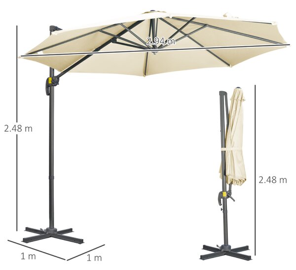 Outsunny Kerti Napernyő Állítható Dőlésszöggel és 360°-ban Forgatható, Ø293x248cm Krémszínű