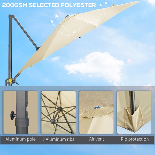 Outsunny Kerti Napernyő Állítható Dőlésszöggel és 360°-ban Forgatható, Ø293x248cm Krémszínű