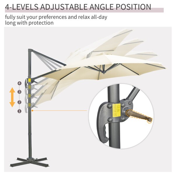 Outsunny Kerti Napernyő Állítható Dőlésszöggel és 360°-ban Forgatható, Ø293x248cm Krémszínű