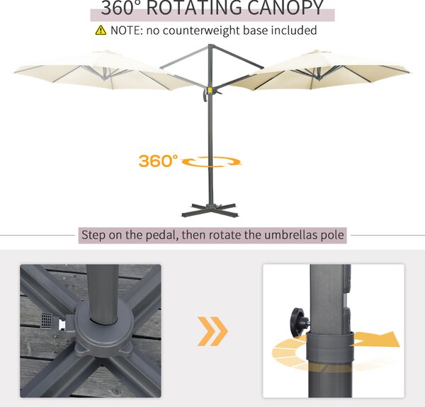 Outsunny Kerti Napernyő Állítható Dőlésszöggel és 360°-ban Forgatható, Ø293x248cm Krémszínű