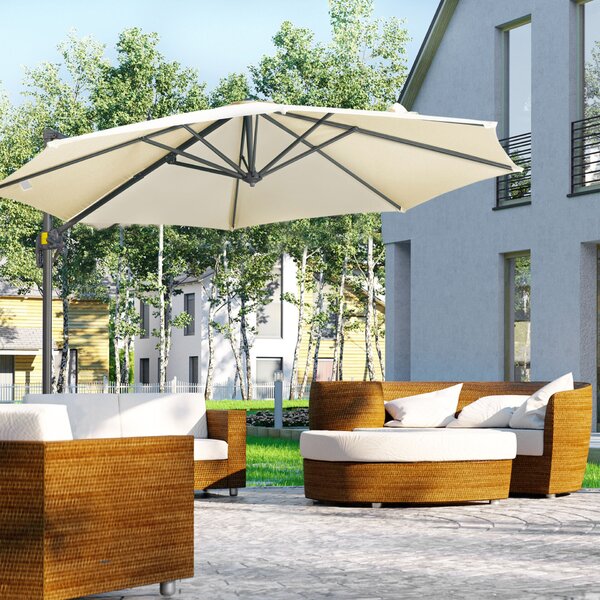 Outsunny Kerti Napernyő Állítható Dőlésszöggel és 360°-ban Forgatható, Ø293x248cm Krémszínű
