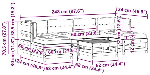 VidaXL Kerti lounge szett 7 pcs Viaszbarna Tömör Fenyőfa