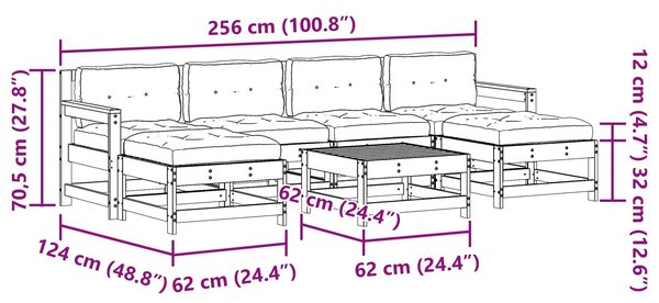 VidaXL Kerti lounge szett 7 pcs Viaszbarna Tömör Fenyőfa