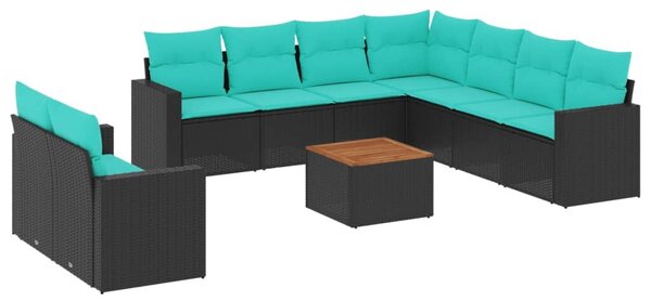 VidaXL 10 részes fekete polyrattan kerti ülőgarnitúra párnával
