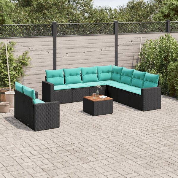 VidaXL 10 részes fekete polyrattan kerti ülőgarnitúra párnával