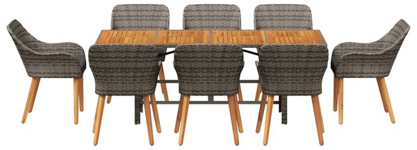 VidaXL Kert étkező szett párnával 9 pcs Szürke polirattan