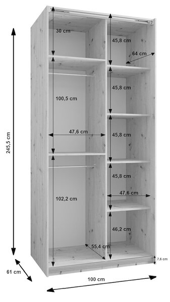 LUXEON 4 ruhásszekrény tükörrel 100x246x61 - fehér/arany