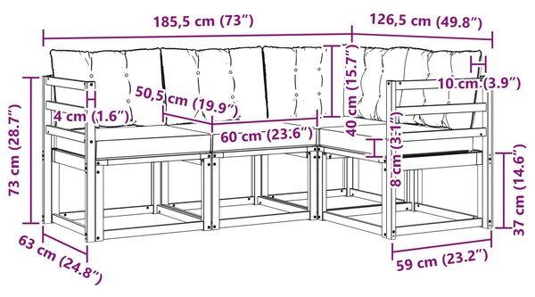 VidaXL Kültéri kanapé szett párnával 4 pcs Természetes és krémszínű