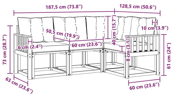 VidaXL Kültéri kanapé szett párnával 4 pcs Fehér és Krém színű