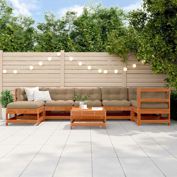 VidaXL Kerti lounge szett 8 pcs Viaszbarna Tömör Fenyőfa