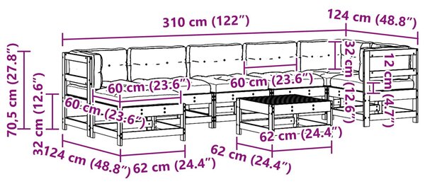 VidaXL Kerti lounge szett 8 pcs Viaszbarna Tömör Fenyőfa