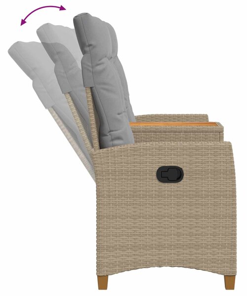 VidaXL Dönthető pad asztallal 2 -Seater 126 x 65 x 112 cm polirattan