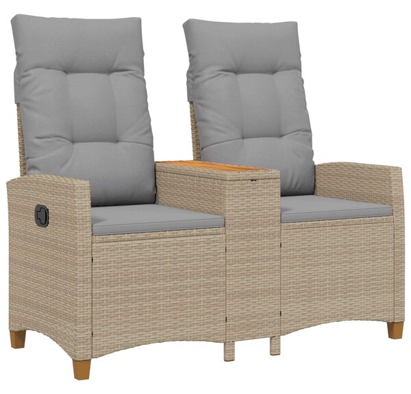 VidaXL Dönthető pad asztallal 2 -Seater 126 x 65 x 112 cm polirattan