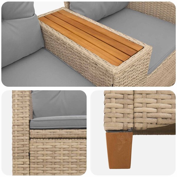 VidaXL Dönthető pad asztallal 2 -Seater 126 x 65 x 112 cm polirattan