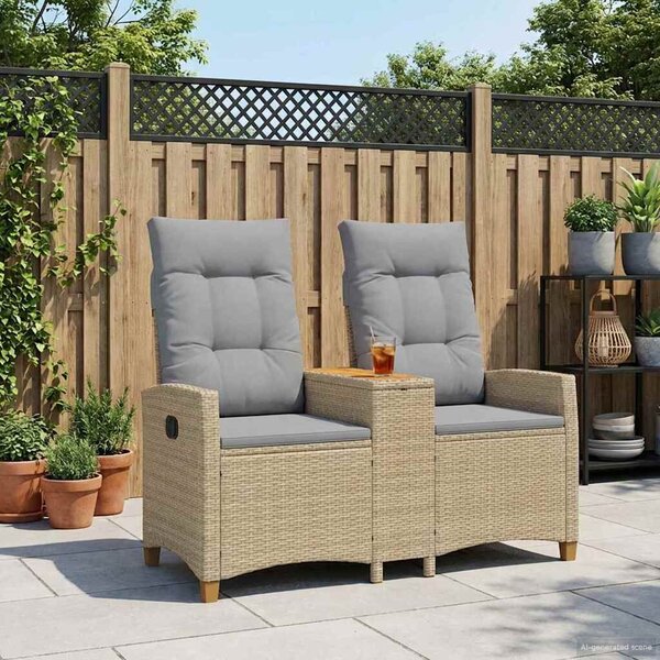 VidaXL Dönthető pad asztallal 2 -Seater 126 x 65 x 112 cm polirattan