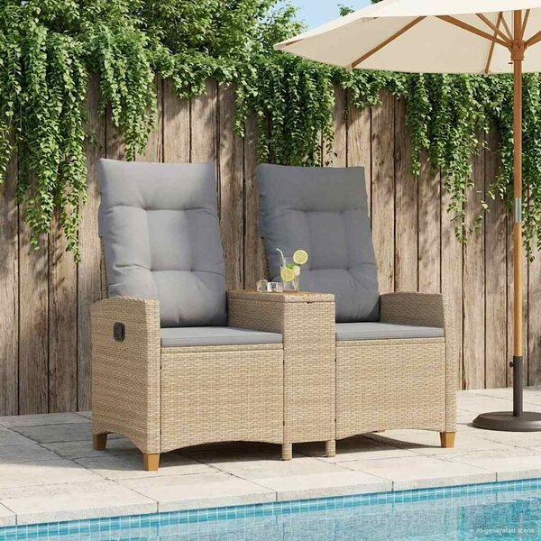 VidaXL Dönthető pad asztallal 2 -Seater 126 x 65 x 112 cm polirattan