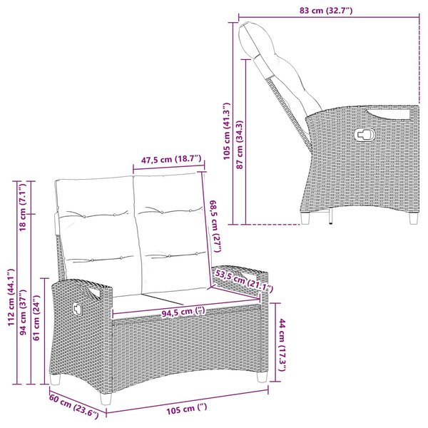 VidaXL Kerti pad Fekete és Krém 105 x 60 x 112 cm Acél és poliészter