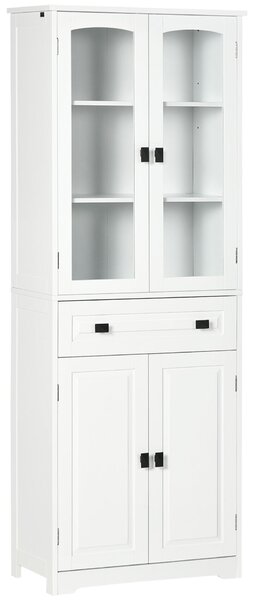 HOMCOM Bufet de Bucătărie Înalt cu 2 Dulapuri și Sertar, Uși din Sticlă și Rafturi Reglabile, 60x30x160cm, Alb
