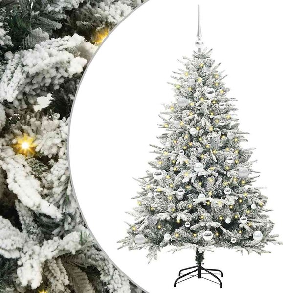 Műfenyő világítással és gömbkészlettel Zöld 150 cm PVC és PE