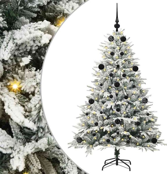 Műfenyő világítással és gömbkészlettel Zöld 150 cm PVC és PE
