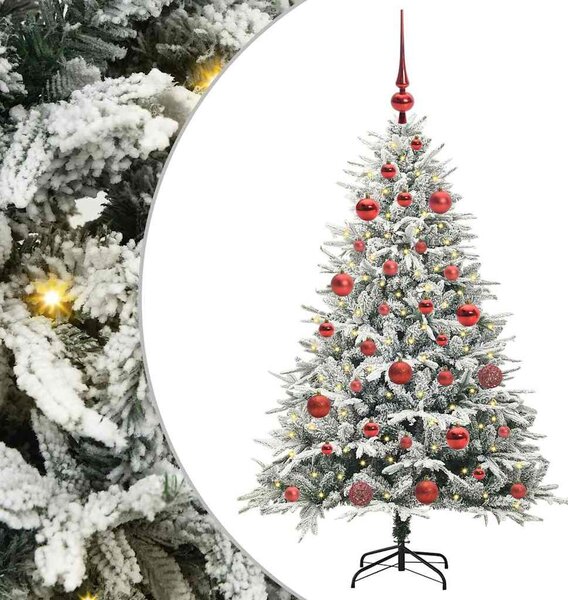 Műfenyő világítással és gömbkészlettel Zöld 150 cm PVC és PE