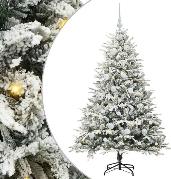 Műfenyő világítással és gömbkészlettel Zöld 150 cm PVC és PE