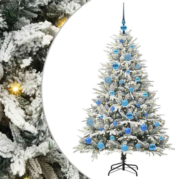 Műfenyő világítással és gömbkészlettel Zöld 150 cm PVC és PE