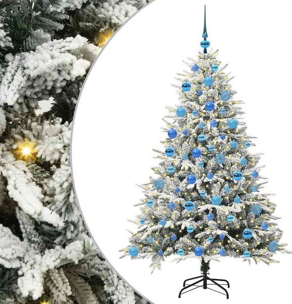 Műfenyő világítással és gömbkészlettel Zöld 180 cm PVC és PE