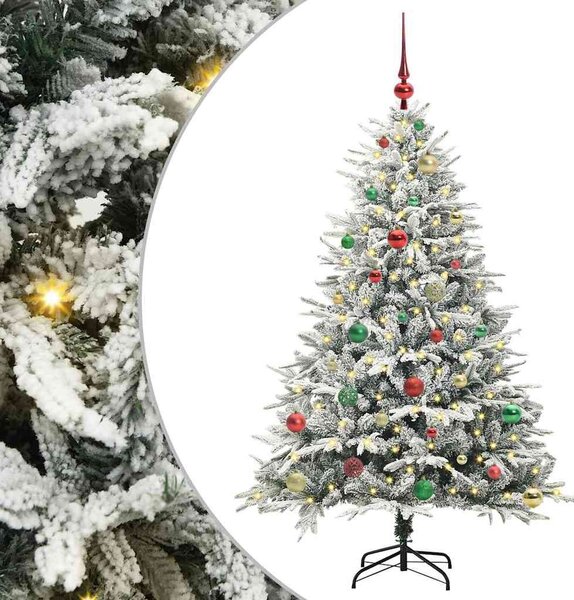 Műfenyő világítással és gömbkészlettel Zöld 150 cm PVC és PE