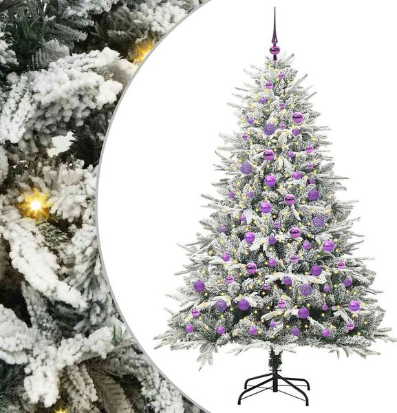 Műfenyő világítással és gömbkészlettel Zöld 180 cm PVC és PE