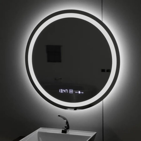 Kerek LED Tükör, 80cm, Celeste MotionGlow Marcello, Páramentesítő Rendszer, Óra & Hőmérő, Szabályozható Fényerő